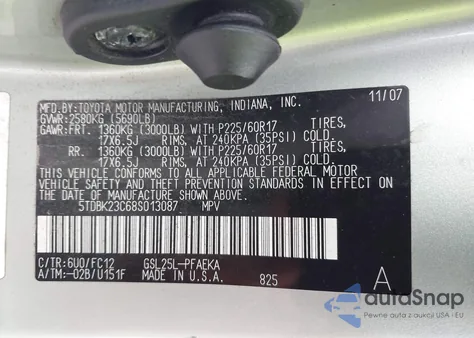 2008 Toyota Sienna Le из США, поврежденный, VIN 5TDBK23C68S013087